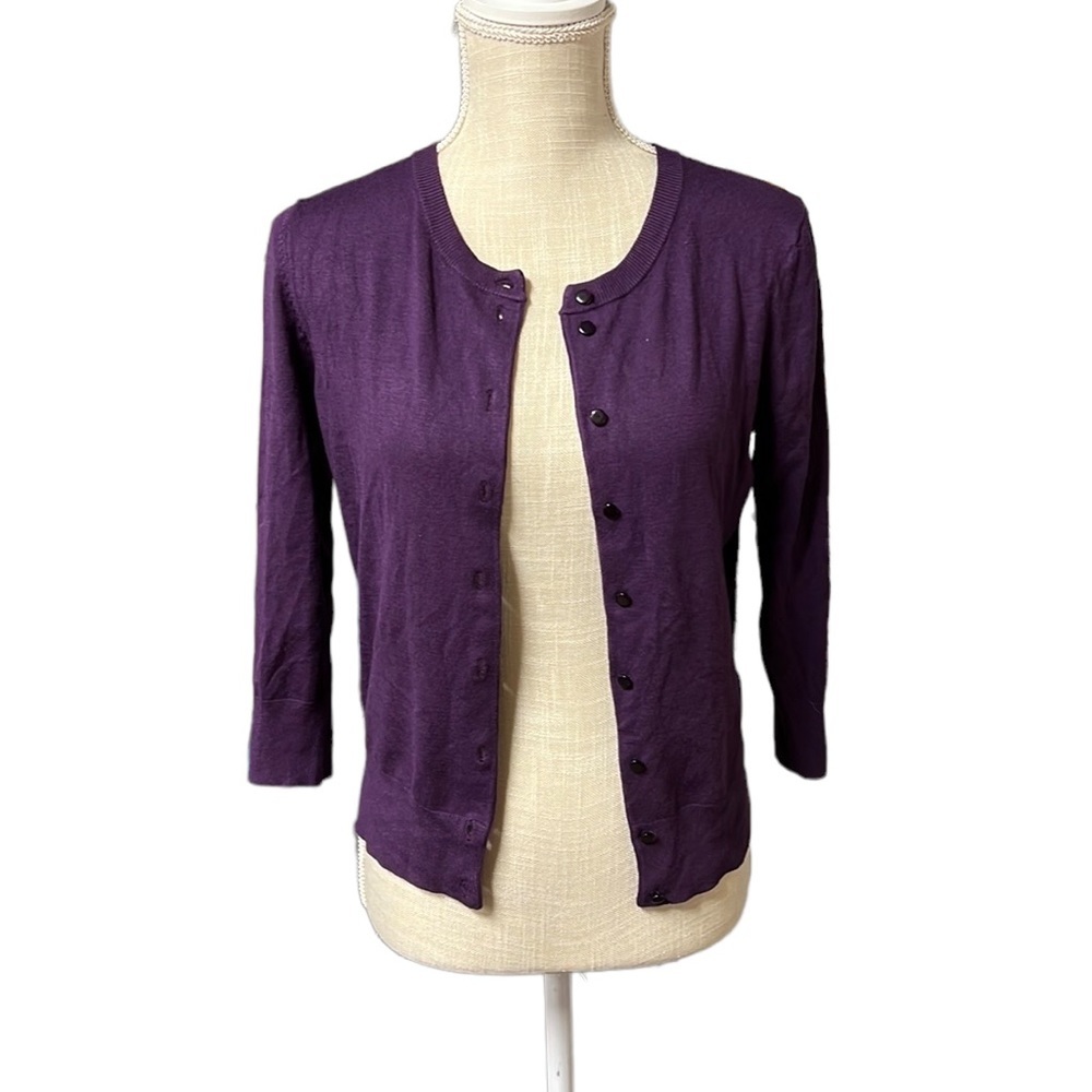 Cable & Gauge Purple Crewneck Button Cardigan